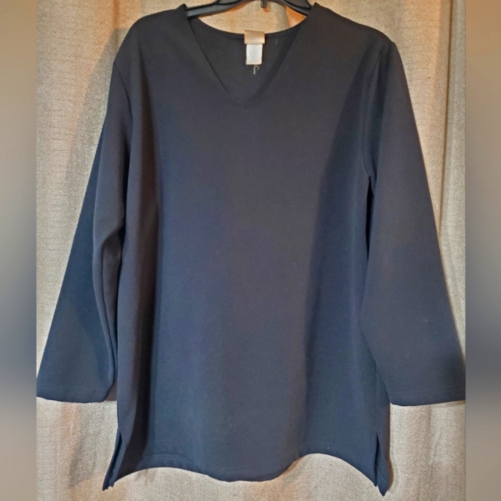 Black long sleeve dress shirt Dax & Coe San Francisco v neck SZ S thigh length